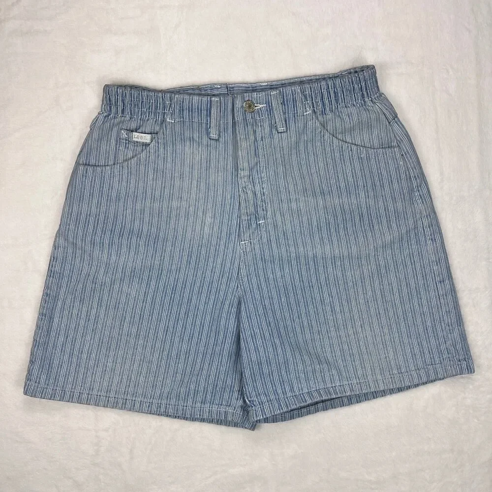Vtg Lee High Rise Denim Shorts Sz 10 Petite Mom Striped Blue White 90s USA!